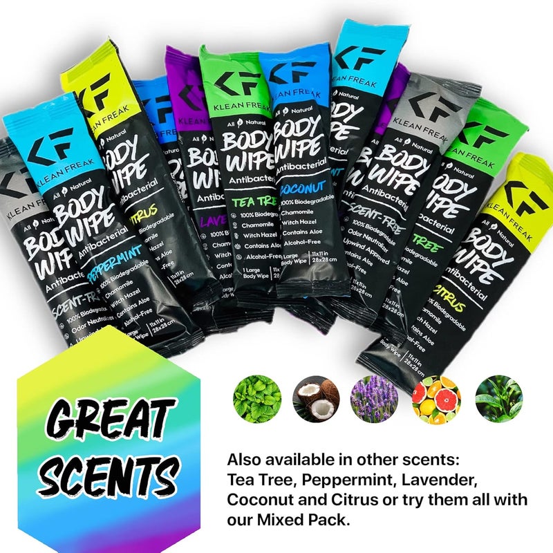 KLEAN FREAK Body 12-Count Wipes - Original Disposable Wipes, Individually Wrapped for the Gym, Workout, Hiking, Travel, and Sport (Mixed) - Image 2