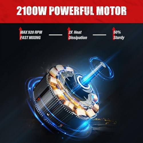 IMAYCC Cement Mixer, 2100W Electric Concrete Mixer with 6 Speed, 110V Handheld Mud Mixer for Motar,Paint, Grout, Plaster, Thinset,Fodder Stirring Tool - Image 3