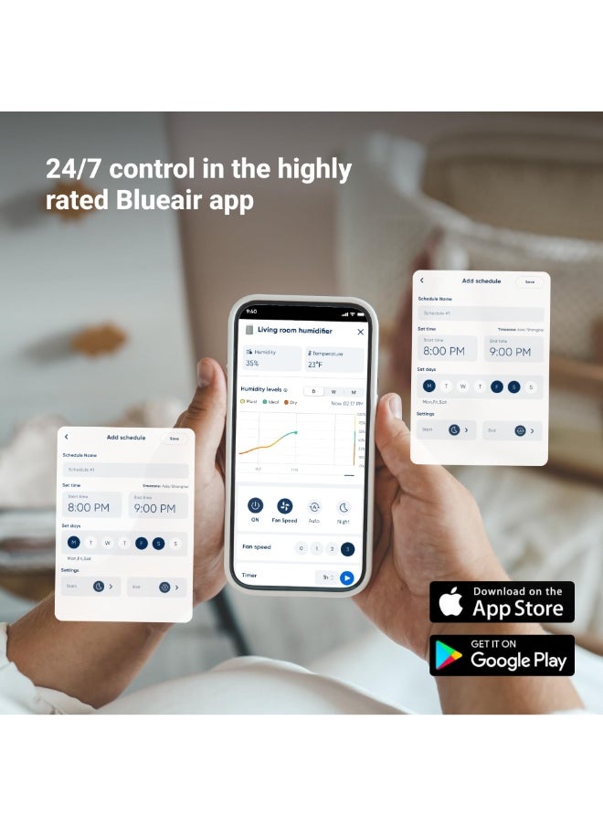 Blueair InvisibleMist™ H35i Air Humidifier | 360° Design, Touchscreen Interface, Air and Water Purifier up to 48Hrs, Smart Filter Monitoring, for Home/Office Use, Up to 500 sqf Room size - White  - Image 4