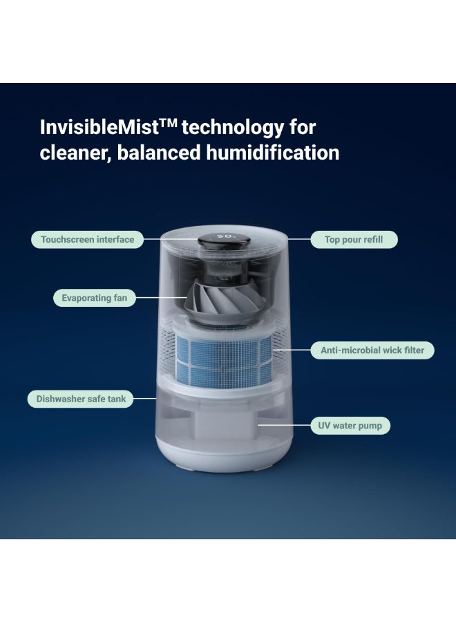 Blueair InvisibleMist™ H35i Air Humidifier | 360° Design, Touchscreen Interface, Air and Water Purifier up to 48Hrs, Smart Filter Monitoring, for Home/Office Use, Up to 500 sqf Room size - White - Image 3