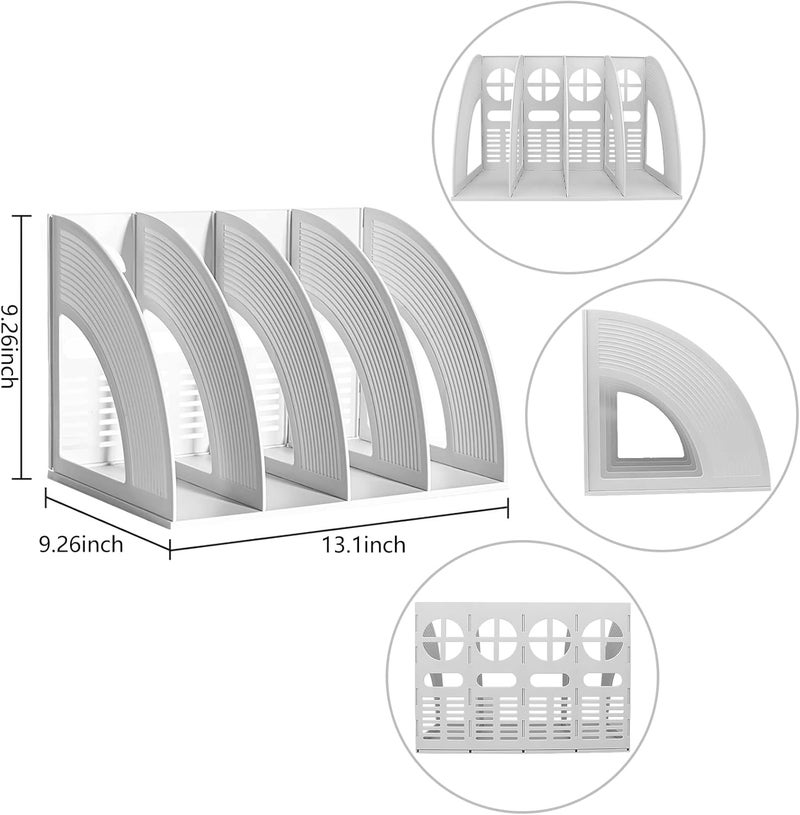SAYEEC File Holder Storage Folder 4 Compartment Standing Desktop Hollow Organizer Files Shelf Plastic Notebook Magazine for Office School Home Supplier Students (Random Light Gray OR Blue) - Image 2