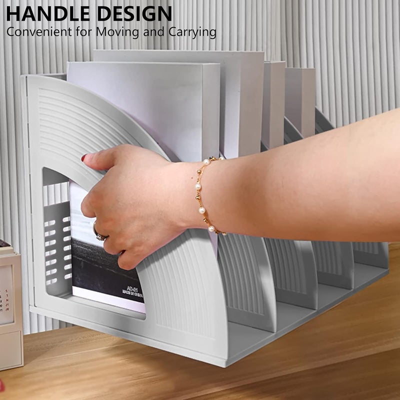 SAYEEC File Holder Storage Folder 4 Compartment Standing Desktop Hollow Organizer Files Shelf Plastic Notebook Magazine for Office School Home Supplier Students (Random Light Gray OR Blue) - Image 3
