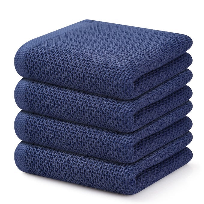 100 COTTON WAFFLE WEAVE KITCHEN TOWELS 4PACK SUPER SOFT AND ABSORBENT DISH TOWELS FOR DRYING DISHES KITCHEN HAND TOWELS 13 IN X 28 IN NAVY BLUE