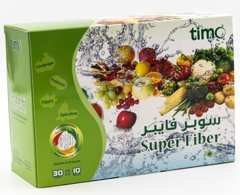 تيمو timo® سوبر فايبر, مسحوق الفواكه والخضروات الغني بالالياف والبريبايوتكس مع السبرولينا والكرودسيبس 30 كيس - Image 1