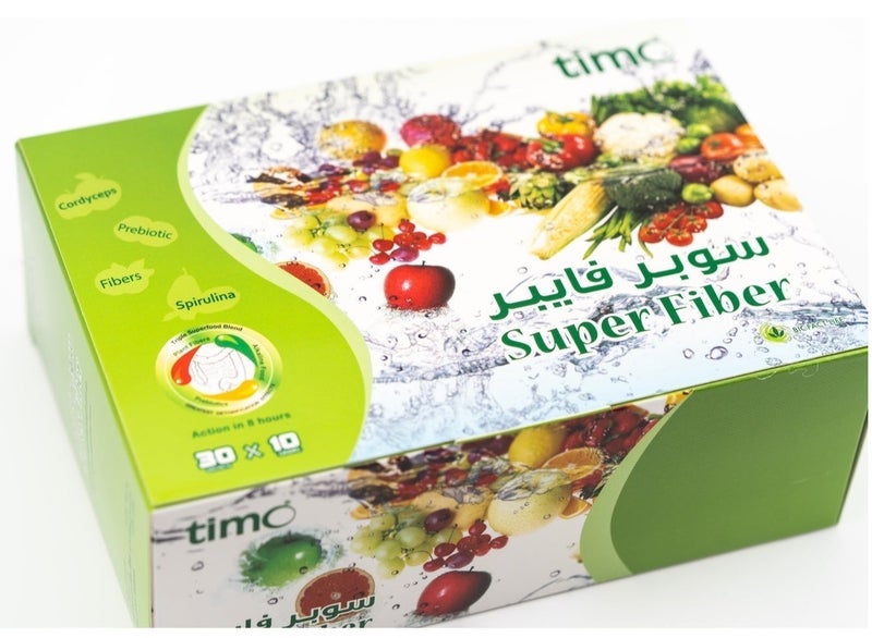تيمو timo® سوبر فايبر, مسحوق الفواكه والخضروات الغني بالالياف والبريبايوتكس مع السبرولينا والكرودسيبس 30 كيس - Image 2