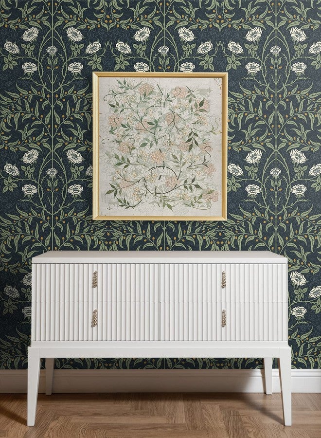 NextWall Stenciled Floral Peel and Stick Wallpaper (Navy & Sage) - Image 3