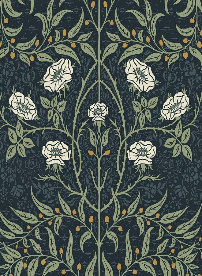 NextWall Stenciled Floral Peel and Stick Wallpaper (Navy & Sage) - Image 1