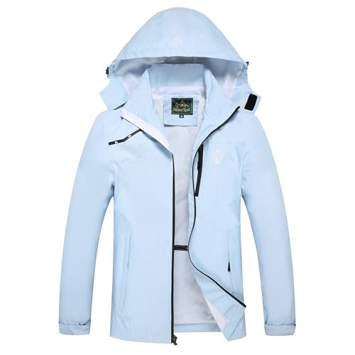 GIISAM Mens Windproof Jacket Waterproof Lightweight Mountain Sport Jacket for Men Hooded Windbreaker Raincoat(Skyblue,M) - Image 1