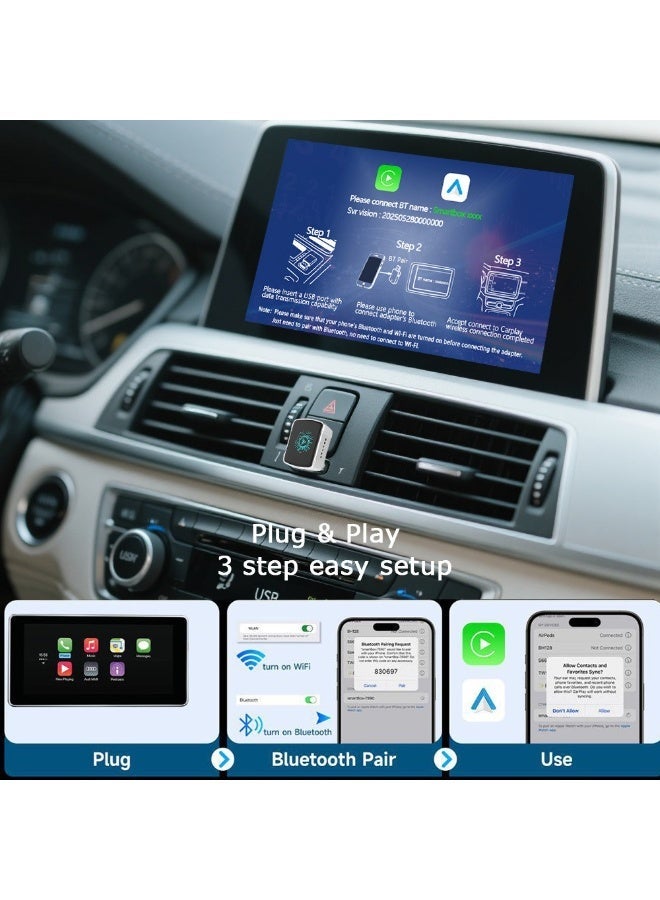 2-in-1 Apple CarPlay & Android Auto Wireless Adapter - 2025 Upgraded Mini Dongle with USB-C, Plug & Play Seamlessly Converts Factory Wired to Wireless, Fast Auto-Connect No Delay for Cars 2016+ - Image 5