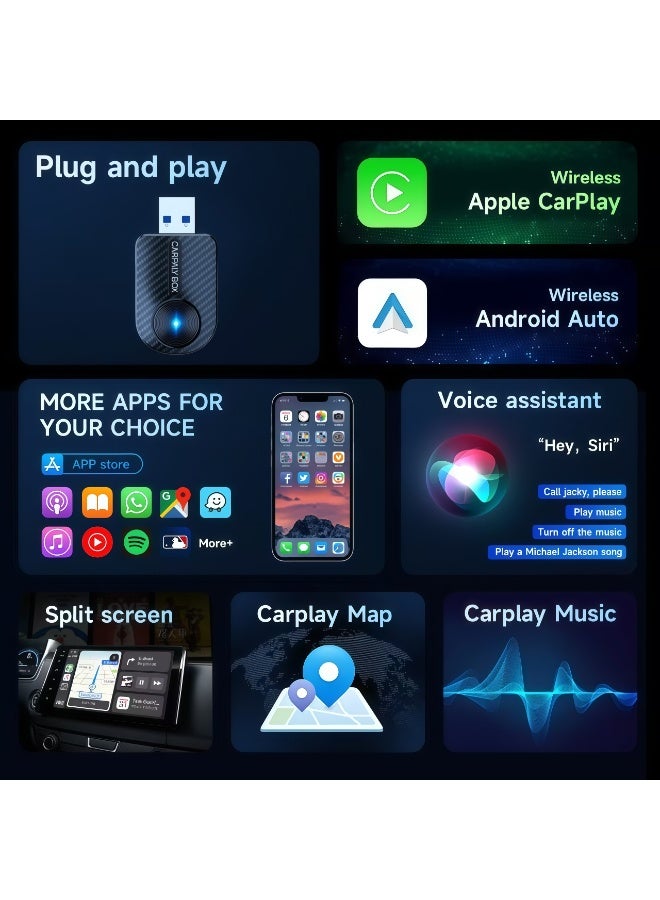 محول لاسلكي مزدوج من Apple CarPlay وAndroid Auto - دقيقة مُحدَّثة 2025 مع منفذ USB-C، يعمل بالإعداد والتشغيل، يحول بسلاسة الاتصال السلكي في السيارة إلى لاسلكي، يتصل تلقائياً بسرعة دون تأخير للسيارات 2016+ - Image 3
