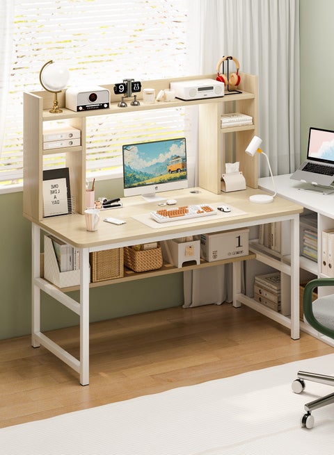 Space-Saving Gaming Table Study Desk Study Table with Shelves, Multiple for Study Writting Home Office desk 110*126*50 cm