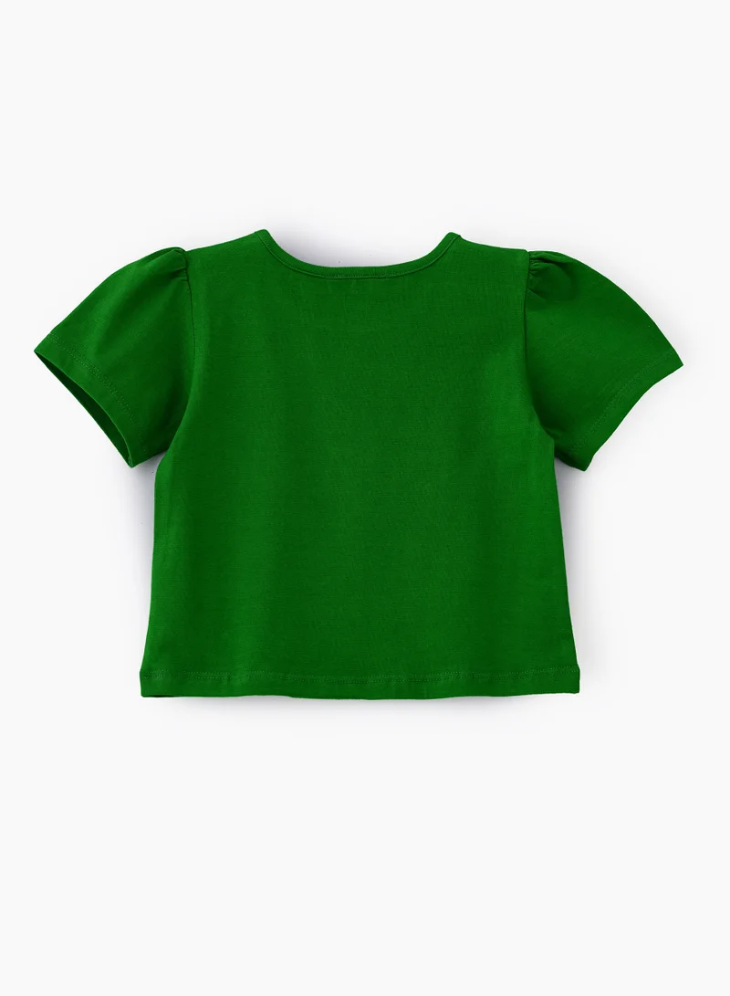 Jelliene Vibrant Green Floral Cotton Tee for Girls