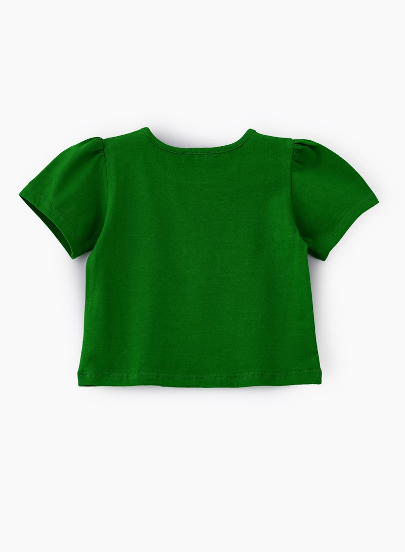 Jelliene Vibrant Green Floral Cotton Tee for Girls - Image 2