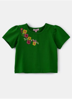 Vibrant Green Floral Cotton Tee for Girls - pzsku/ZEDB7D8EC5F9C9407883DZ/45/_/1740055219/53604937-568c-468e-9903-e08a0bbe9b42