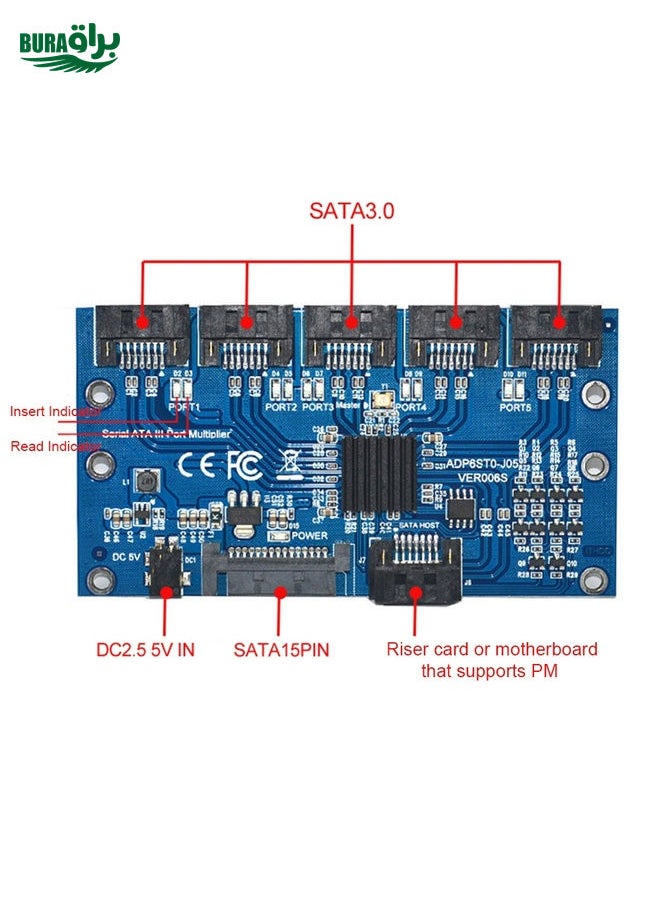 BURAQ SATA2.0 3Gbps JMB321 Chip SATA Expansion Card 1 to 5 Port Riser Card  - Image 5