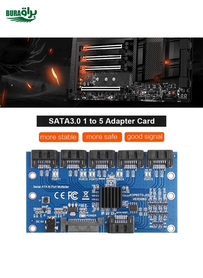 BURAQ - SATA2.0 3Gbps JMB321 Chip SATA Expansion Card 1 to 5 Port Riser Card - Image 1