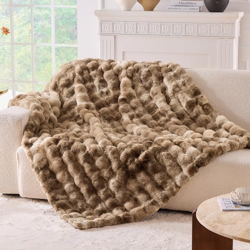 BENVWE Fluffy Faux Fur Throw Blanket for Couch - Soft, Plush, Thick, Cozy, Fuzzy Luxury Minky Bubble Blanket for Home Living Room Decor, Gifts for Women, Tie-dye Brown, 63" x 80", 1100GSM - Image 1
