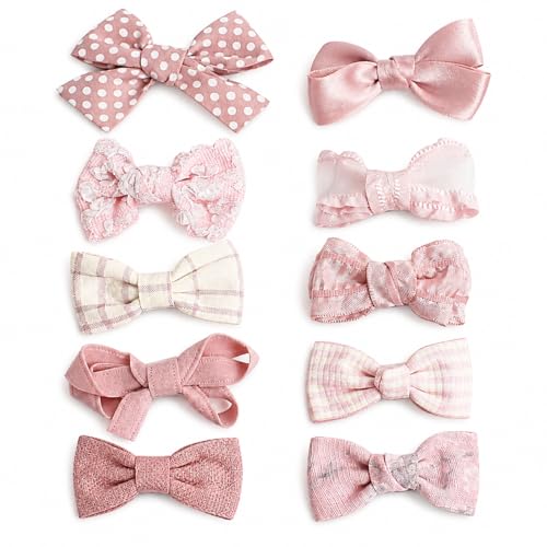 IKUHRMO 10 Pack Baby Hair Bows Clips for Girls Pink Toddler Hair Clips Soft Fabric Bow Barrettes with Alligator Clips Cute Hair Accessories for Birthday Gift - Image 1