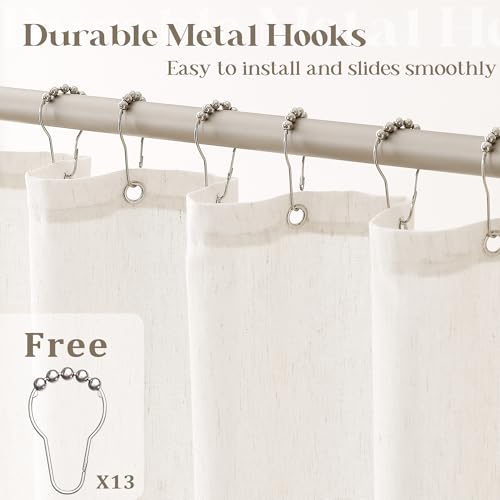 DUKIYO Cream Linen Shower Curtain Natural Boho Farmhouse Shower Curtains for Bathroom Neutral Aesthetic Bath Decor Sheer Cloth Water Repellent Fabric Drapes with Hooks Sets, Birch Ivory, 72x72 Inch - Image 4