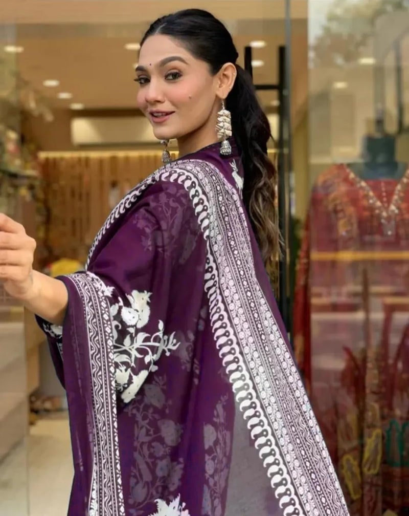 Toochki Dress for Women | Kurti Set for Women's | Anarkali Fit & Flared Kurtas for Woman | Cotton Kurtis for Woman's | Kurta with Palazzo & Dupatta | Ethnic Salwar Suits Sets Dress Purple - Image 5