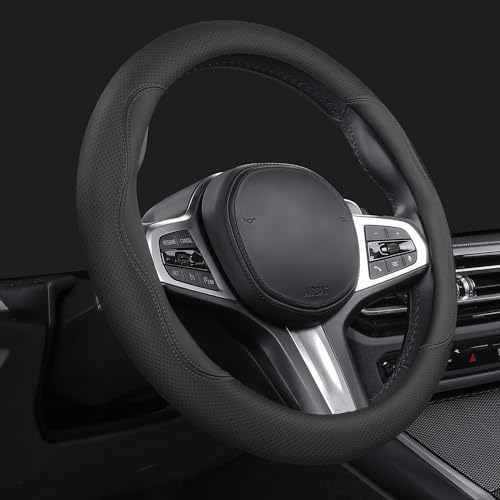 SZYUCHEN Steering Wheel Cover for GMC Sierra 1500 2500 HD 3500 HD Terrain Yukon Acadia Denali Canyon Crew Cab Elevation Double AT4 SLE SLT Limited XL Car Accessories 2026 Leather 14 1215 Black - Image 3