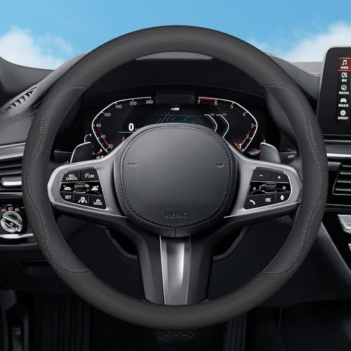 SZYUCHEN Steering Wheel Cover for GMC Sierra 1500 2500 HD 3500 HD Terrain Yukon Acadia Denali Canyon Crew Cab Elevation Double AT4 SLE SLT Limited XL Car Accessories 2026 Leather 14 1215 Black - Image 1