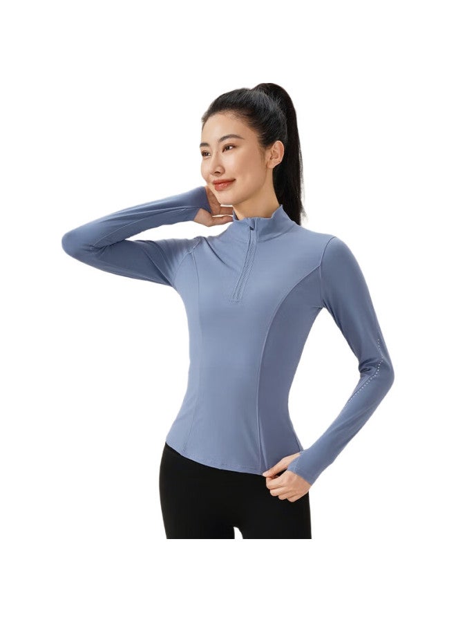 Liberal Half-Zip Sports Top For Women, Spring And Autumn Slim-Fit Running Jump Rope Outdoor Training Yoga Long-Sleeve T-Shirt - Image 3