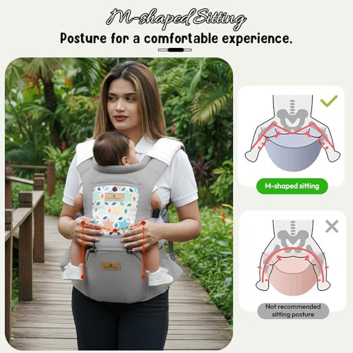 StarAndDaisy 4-in-1 Baby Carrier for 0 to 3 Year Baby/Kangaroo Bag with Comfortable Soft Hip Seat/Baby Carrier - 4 Carrying Positions, 2 Storage Pockets (Light Grey) - Image 5