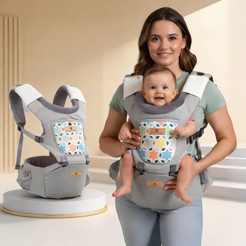 StarAndDaisy 4-in-1 Baby Carrier for 0 to 3 Year Baby/Kangaroo Bag with Comfortable Soft Hip Seat/Baby Carrier - 4 Carrying Positions, 2 Storage Pockets (Light Grey) - Image 1