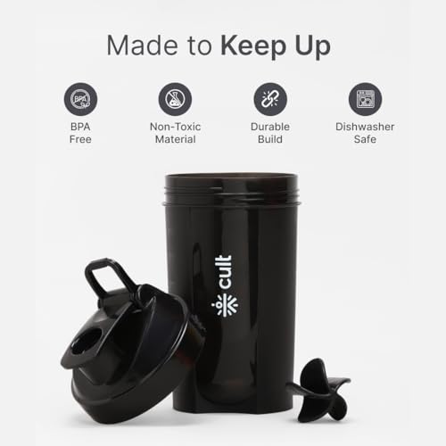 CULT Mini Shaker Bottle 600ml – Leak-Proof Protein Shaker with Wire Mixer Ball | BPA-Free, Portable Gym Shaker for Men & Women (Black) - Image 3