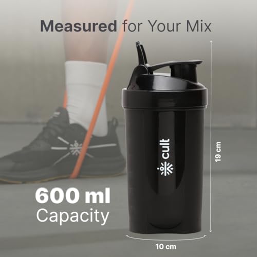 CULT Mini Shaker Bottle 600ml – Leak-Proof Protein Shaker with Wire Mixer Ball | BPA-Free, Portable Gym Shaker for Men & Women (Black) - Image 5