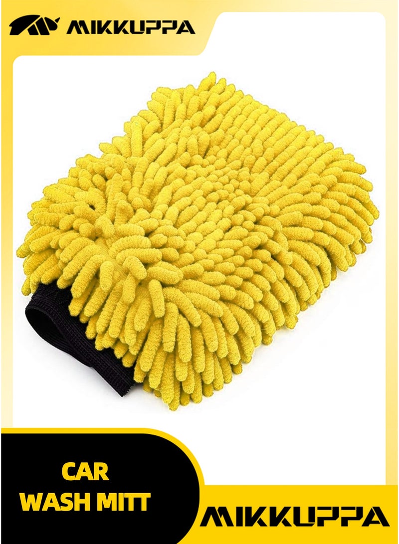 MIKKUPPA Car Wash Mitt Microfiber - Double-Sided Chenille Scratch Free Mitt with Waterproof Inner for Car Washing Home Cleaning - Image 1