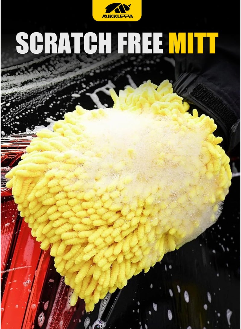 MIKKUPPA Car Wash Mitt Microfiber - Double-Sided Chenille Scratch Free Mitt with Waterproof Inner for Car Washing Home Cleaning - Image 3
