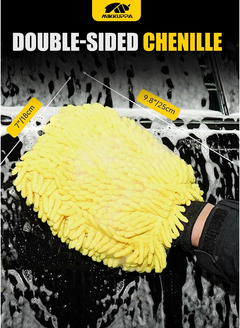 MIKKUPPA Car Wash Mitt Microfiber - Double-Sided Chenille Scratch Free Mitt with Waterproof Inner for Car Washing Home Cleaning - Image 2
