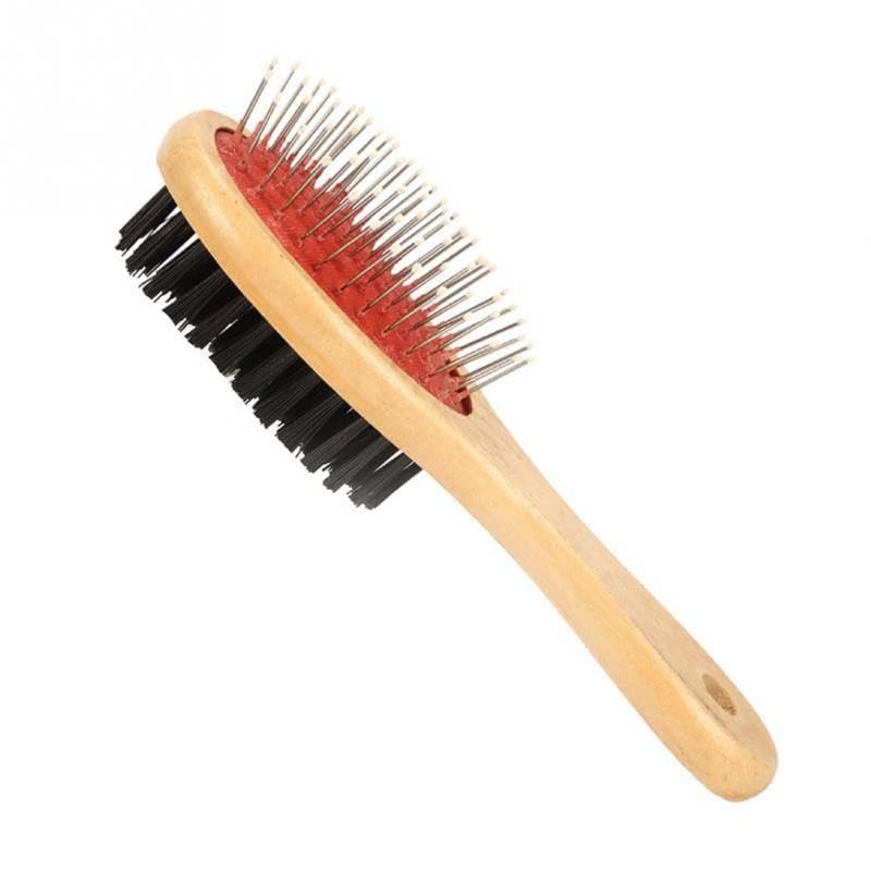 Misu Pet Store Two Sided Hand Grooming Item with pin Head and Bristle face Suitable for use During Coat Brushing Bath or Tidy time with Small Grip Handle for cat or pet Care Session Red - Image 1
