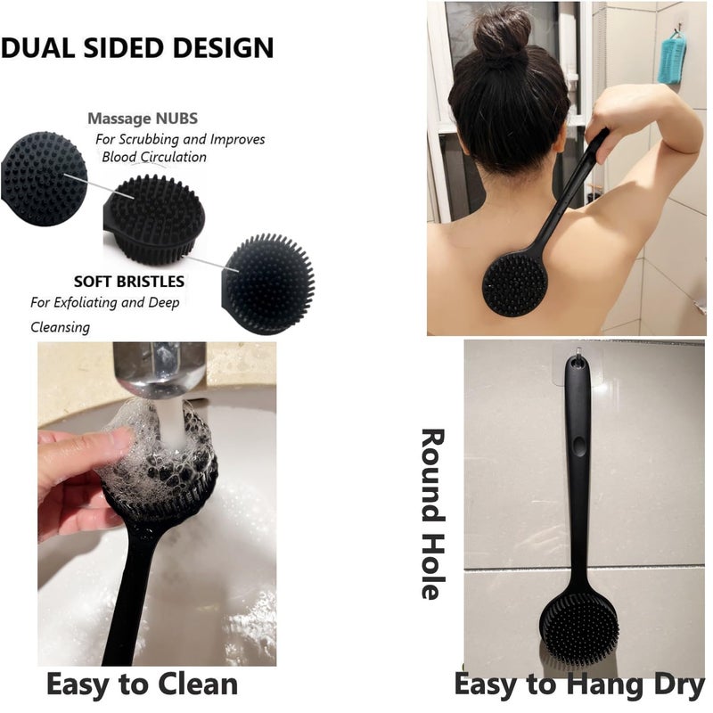 Cinlitek Silicone Body Scrubber, Long Handle Back Scrubber for Shower Brush,Exfoliating Body Scrubber, Shower Scrubber for Body Brush, Soft Silicone Bath Brush for Men,Women&Kids,with a Free Hook - Image 2