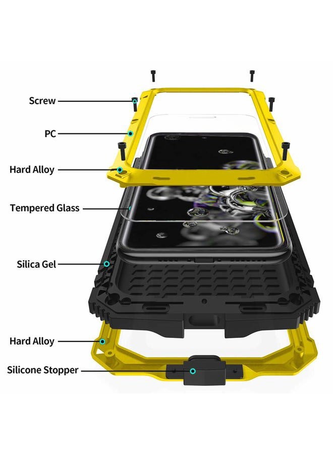Simicoo Samsung S20 Ultra Metal Bumper Silicone Case Hybrid Military Shockproof Heavy Duty Rugged Defender case Built-in Screen Protector Stand S20 Ultra - Image 3