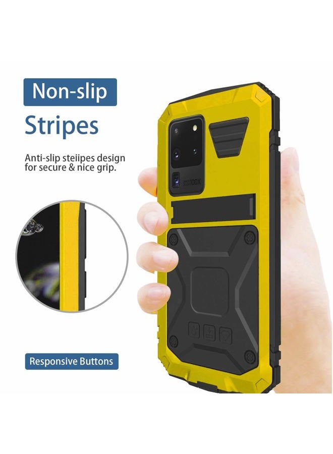 Simicoo Samsung S20 Ultra Metal Bumper Silicone Case Hybrid Military Shockproof Heavy Duty Rugged Defender case Built-in Screen Protector Stand S20 Ultra - Image 2