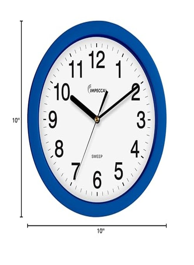 Impecca Silent Wall Clock Non Ticking 10 inch Excellent Accurate Sweep Movement Plastic Frame, Decorative for Kitchen, Living Room, Bedroom, Bathroom, Bedroom, Office, Blue - Image 2