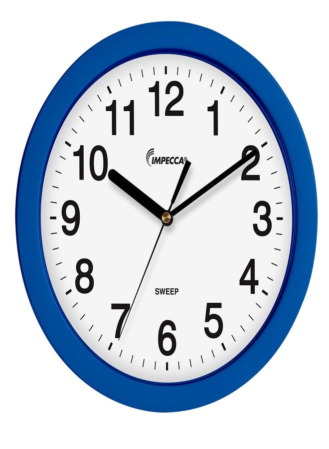 Impecca Silent Wall Clock Non Ticking 10 inch Excellent Accurate Sweep Movement Plastic Frame, Decorative for Kitchen, Living Room, Bedroom, Bathroom, Bedroom, Office, Blue - Image 1