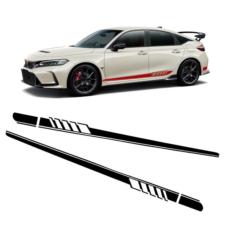 Qurbuns 2 PCS Car Side Skirt Decals 452 x 8858 DIY Long Stripes Stickers Waterproof PVC Personalized Racing Side Body Decoration Universal for Most Cars Trucks SUVs Black - Image 3
