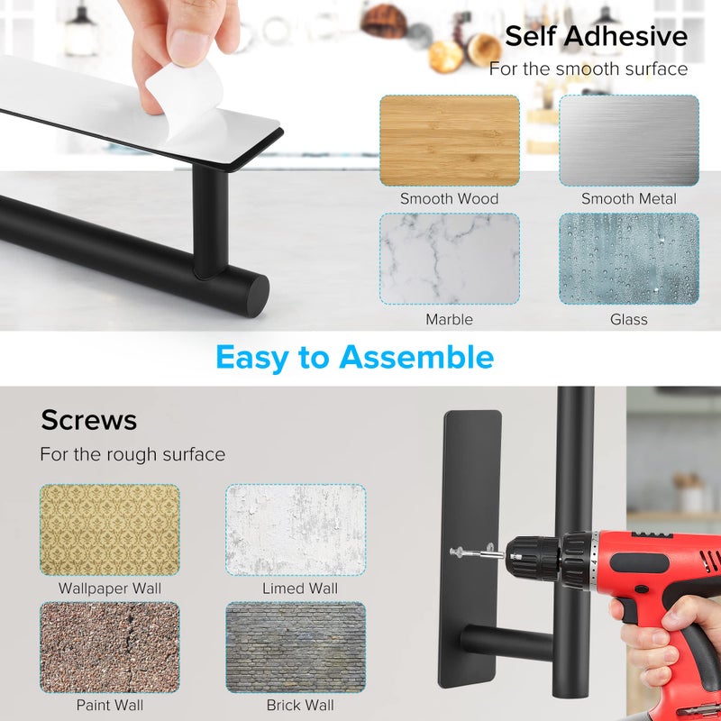 UREZORGEAR 2nd Gen Paper Towel Holder Under Cabinet No Drilling, [More Sturdy] Self Adhesive or Drilling Paper Towel Holder Wall Mount for Kitchen,RV [Fit Mega Paper Towel Roll] SUS304 Stainless Steel - Image 2