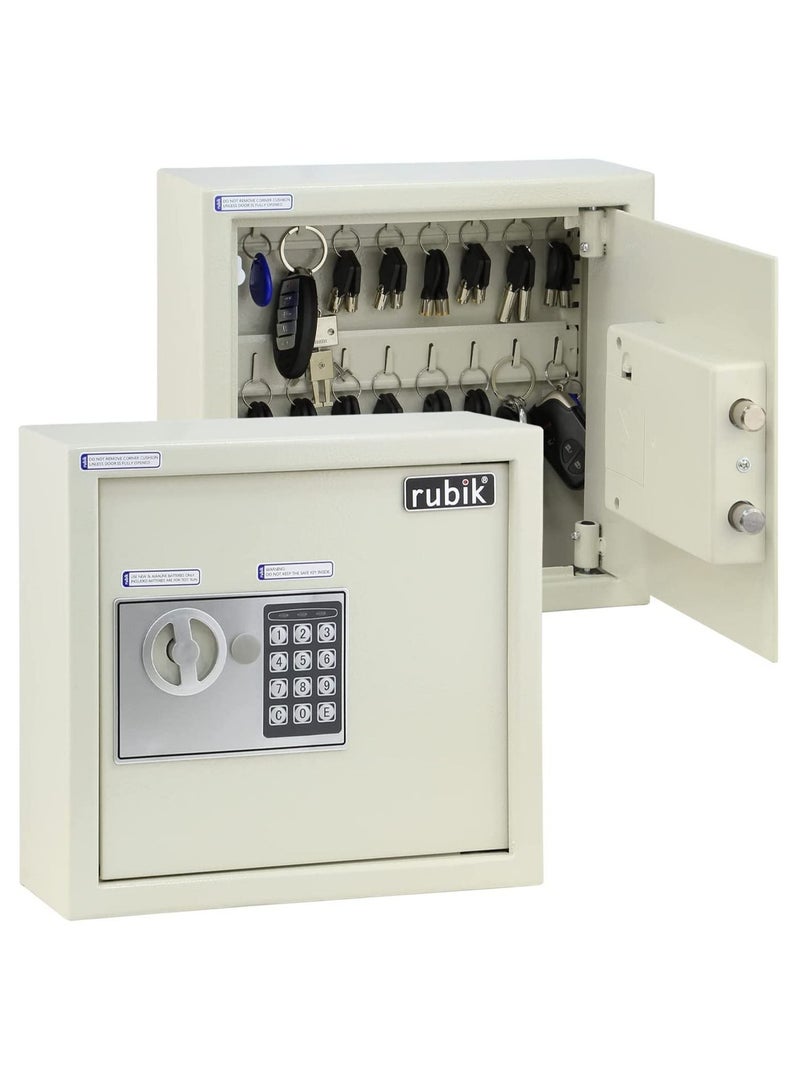Rubik Key Cabinet with Digital and key Lock Wall Mounted 18 Keys Storage Capacity Safe Box for Homes Hotels Schools Businesses (Off White) - Image 1