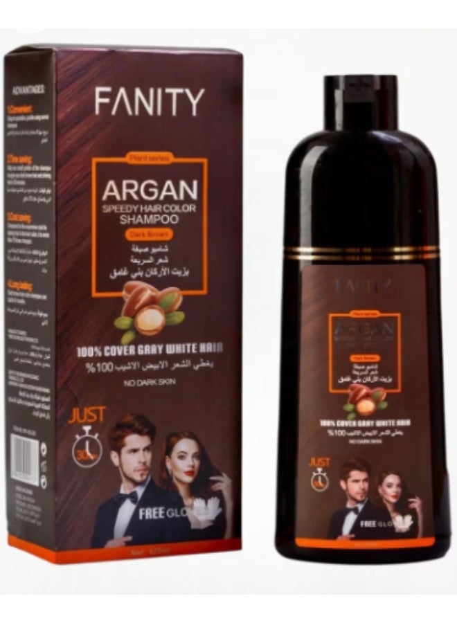 Argan Oil Fast Hair Dye Shampoo for Gray Hair Coverage – Natural Brown 420 ml - Image 1