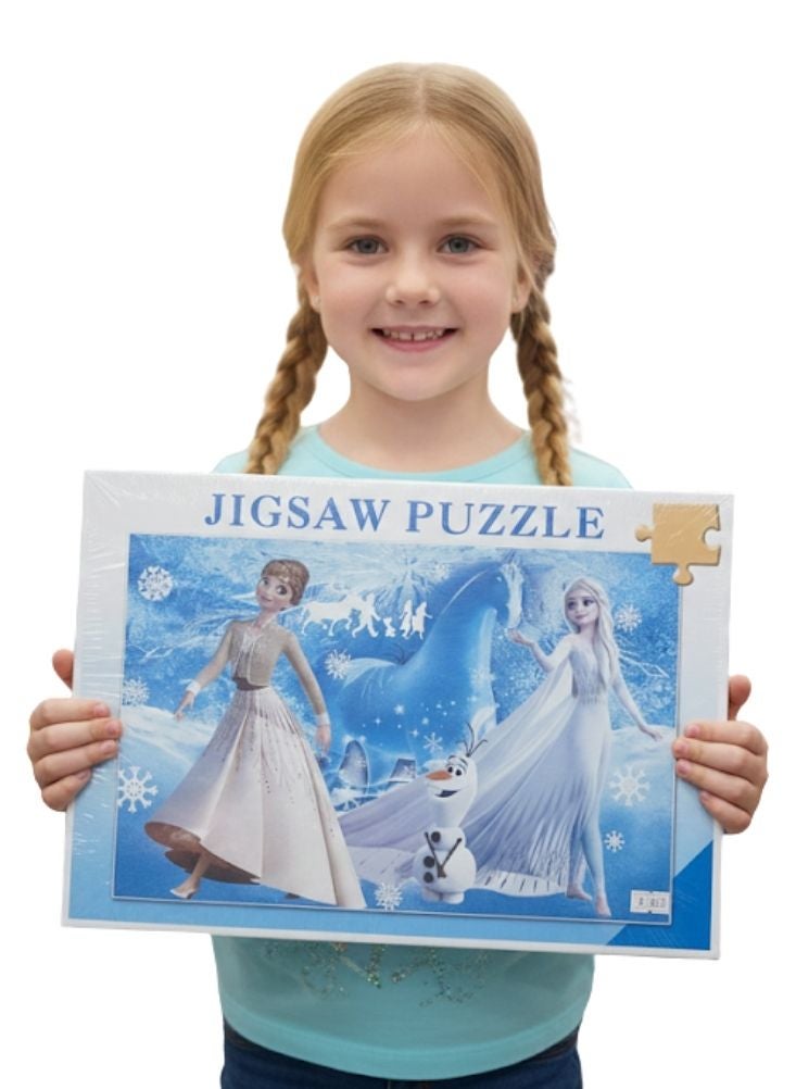 بريميم أحجية الصور المقطوعة بطابع فروزن – تصميم شتوي باللونين الأزرق والأبيض لإلسا وآنا وأولاف - Image 2