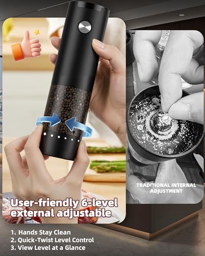 gofuch Electric Salt and Pepper Grinder Set Automatic Battery Salt and Pepper Shakers6 Adjustable Coarseness with LED 100ml Upgraded Larger Capacity Pepper Mill Shakers for Kitchen Dining and Gifts - Image 3