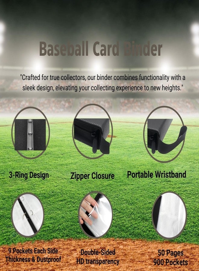 CHIMORY Baseball Card Binder 900 Pockets, Trading Card Collection Sports Card Binder with 50 Removable Sleeves, Double Sided Pocket Sport Card Holder PU Leather Collectible Trading Card Albums Storage - Image 3