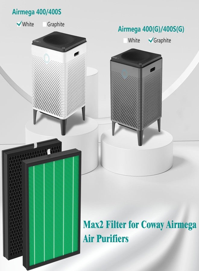 FCFMY 400/400S Replacement Air Filters Set for Coway AIRMEGA MAX2 400 400s 400(G) 400s(G) Purifier 2-in-1 of MAX 2 Green H13 True HEPA Filter and Activated Carbon Filter, 4 Pcs (2 Sets) - Image 2
