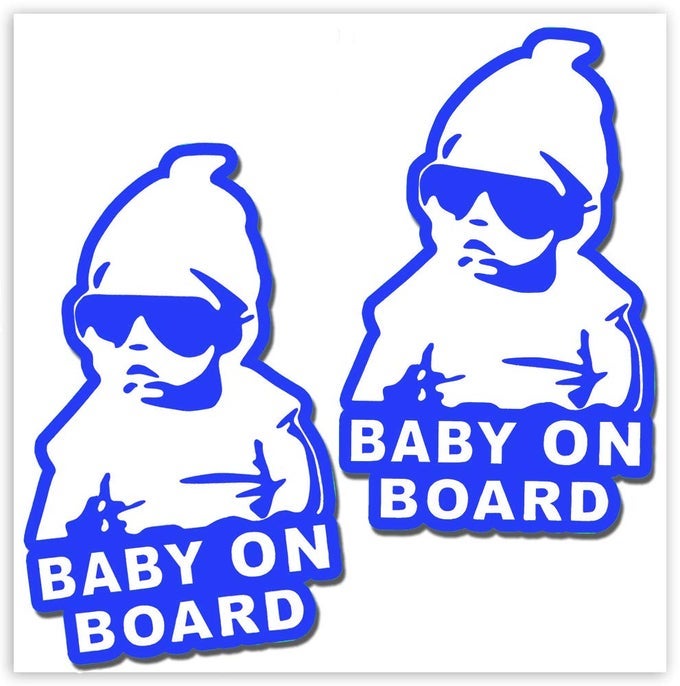 2 X VINYL SELFADHESIVE STICKERS HANGOVER BABY ON BOARD DECAL FUNNY BLUE CAR WINDOW AUTO B 168