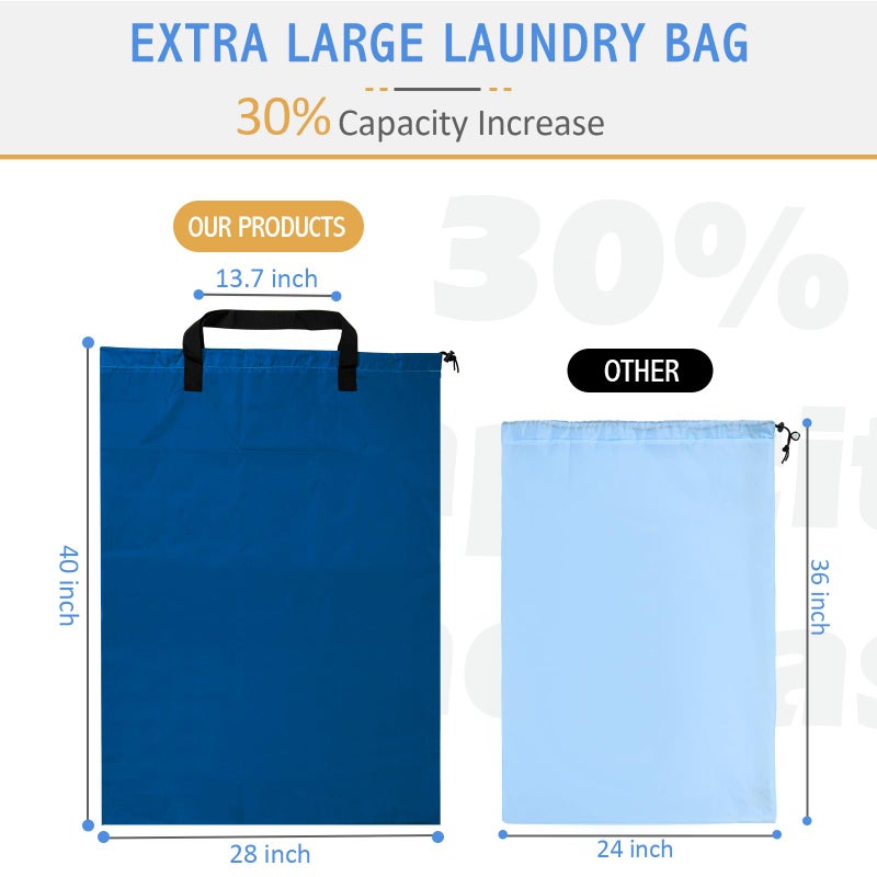 Isink Extra Large Laundry Bag With Handles, Heavy Duty, Travel Laundry Bag for Dirty Clothes, 28" x 40" (Blue) - Image 2